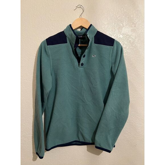 Vineyard Vines Sweatshirt Green 1/4 Button Fleece Pullover Jacket. - Picture 1 of 8